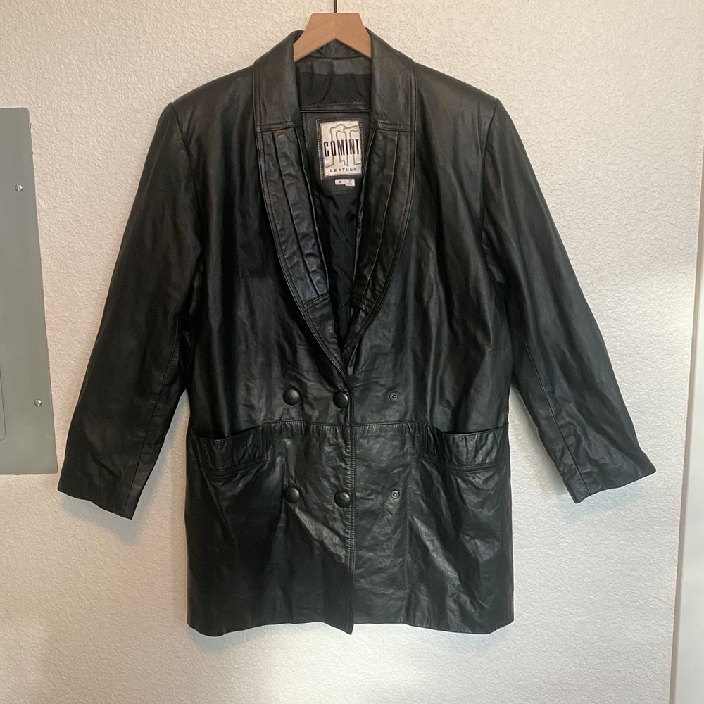 Vintage 80's 90's 100%‎ Genuine Leather Oversized Long Coat Jacket Trench